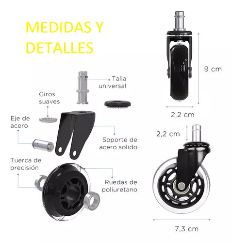 Pack De 5 Ruedas Repuesto Silla Escritorio Giratoria Silicon