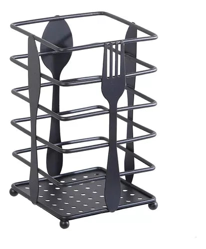Porta Cubiertos Organizador Metalico Mesa Cocina Cuadrado Color Negro