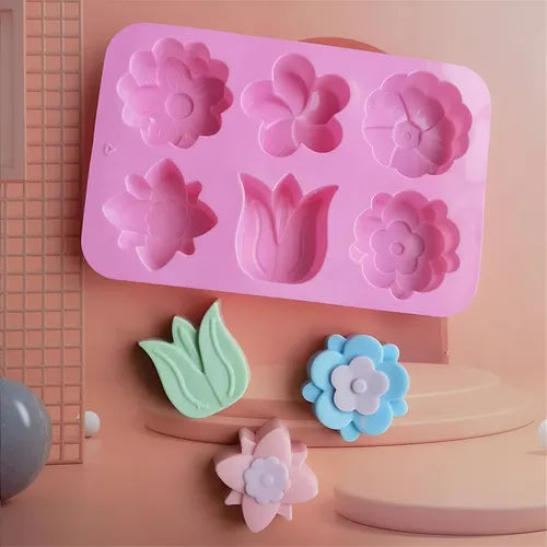 Molde De Silicona 6 Flores Ideal Velas O Jabones Artesanales