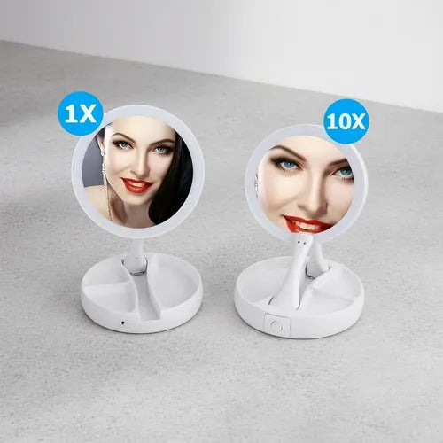 Espejo De Maquillaje Con Luz Led Plegable Con Aumento De X10 FEDE-018