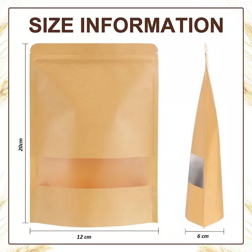 Bolsas Ziploc Papel Kraft Con Visor Pack 50un 12x20cm