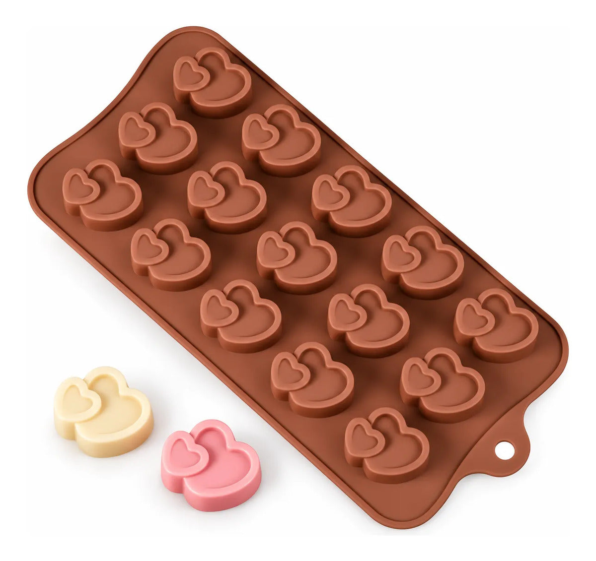 Molde Corazon 1 con muestra terminada, SKU MARRON 2