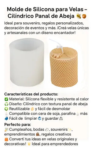 Molde Silicona Velas Cilindrico Panal Abeja Ideal Souvenir R-021