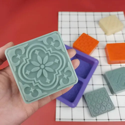 Molde De Silicona Para Jabones Cuadrados Con Diseños Varios