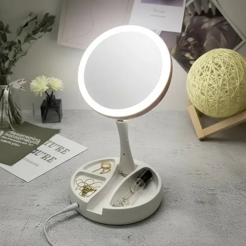 Espejo De Maquillaje Con Luz Led Plegable Con Aumento De X10 FEDE-018