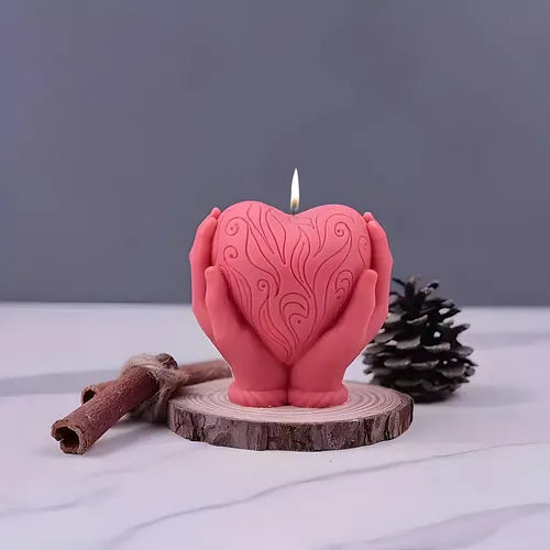Molde De Silicona Para Velas Corazón Entre Manos Ideal Cera
