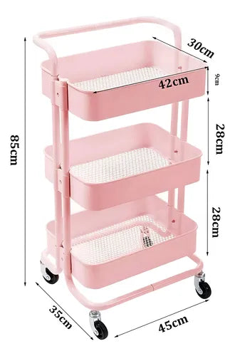 Carrito Frutero 3 Niveles Estilo Italiano Multiuso Hoga Rosado