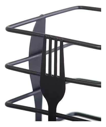 Porta Cubiertos Organizador Metalico Mesa Cocina Cuadrado Color Negro