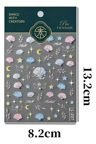 Stikers Calcamonias Para Uñas Con Relieve Estrellas Lunas FEDE-001
