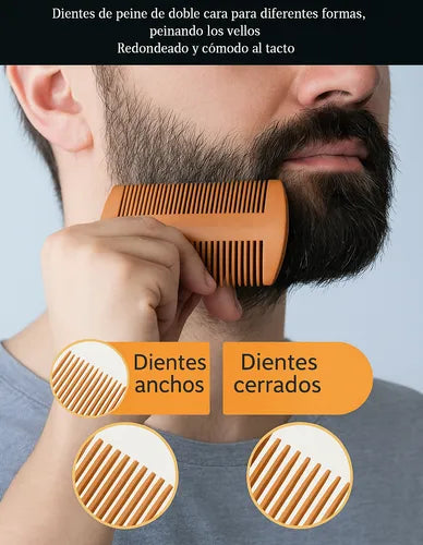 Peine De Madera Para Barba Y Pelo Doble Ideal Para Viajes