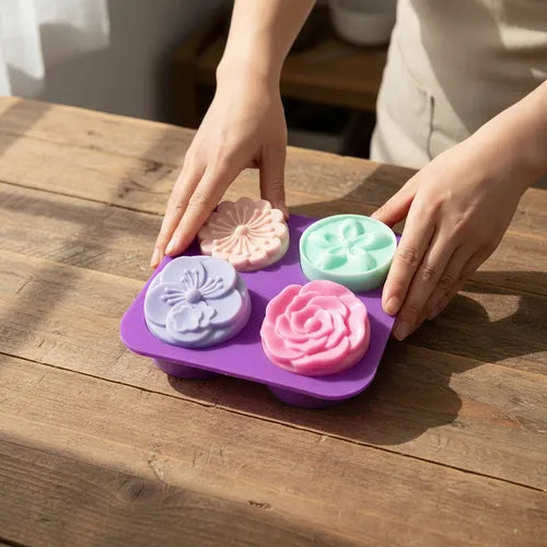 Molde Silicona 4 Flor Jabones Artesanales Velas Cera De Soja