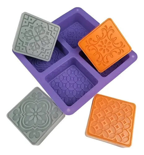 Molde De Silicona Para Jabones Cuadrados Con Diseños Varios