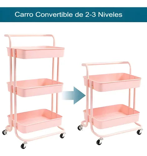 Carrito Frutero 3 Niveles Estilo Italiano Multiuso Hoga Rosado