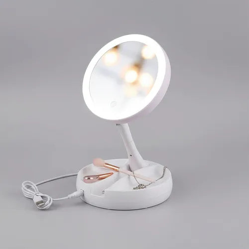 Espejo De Maquillaje Con Luz Led Plegable Con Aumento De X10 FEDE-018