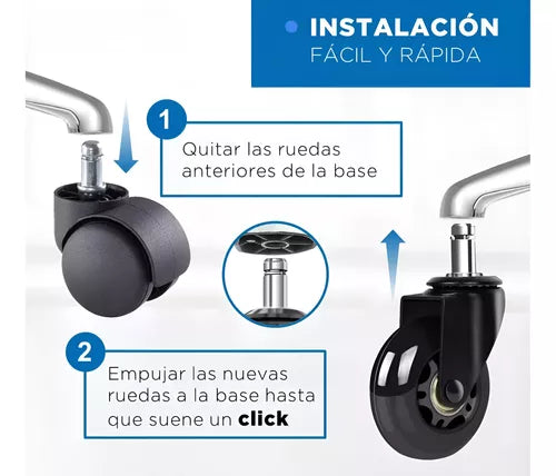 Pack De 5 Ruedas Repuesto Silla Escritorio Giratoria Silicon