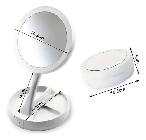 Espejo De Maquillaje Con Luz Led Plegable Con Aumento De X10 FEDE-018