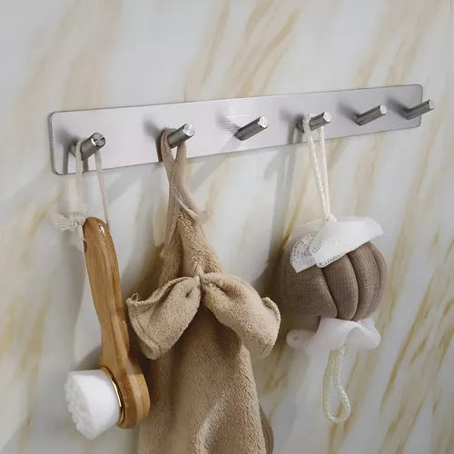 Perchero 6 Ganchos Soporte De Pared Autoadhesivo Acero Inoxidable