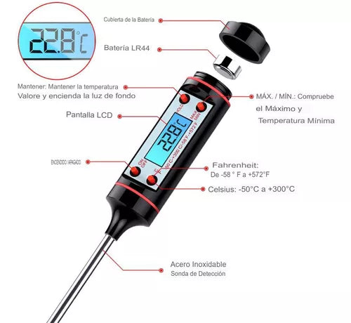 Termometro Digital Para Comidas Carne Velas Cocina Acero Inoxidable