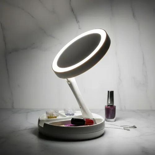 Espejo De Maquillaje Con Luz Led Plegable Con Aumento De X10 FEDE-018
