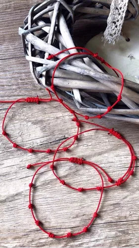 Pulsera Hilo Encerado Rojo 7 Nudos Protección Envidia X12un