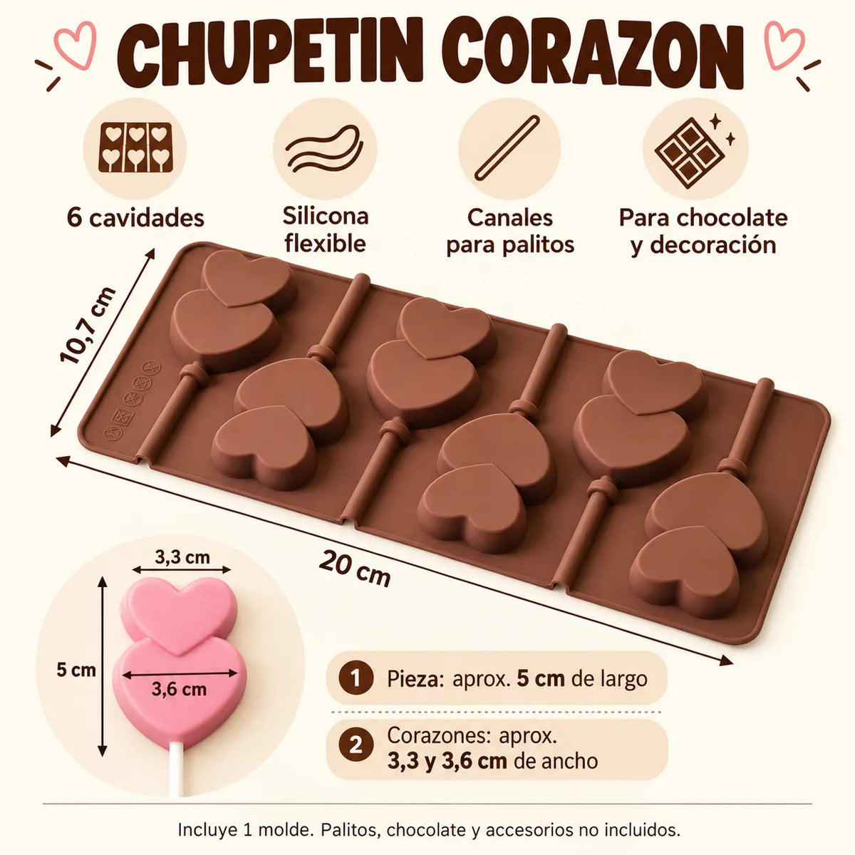Medidas, usos y características del molde Chupetin Corazon