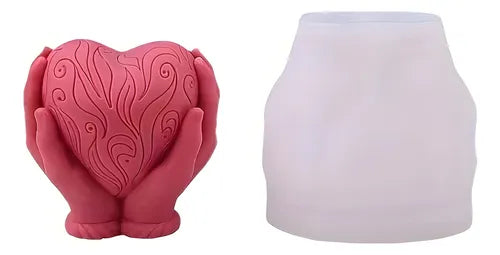 Molde De Silicona Para Velas Corazón Entre Manos Ideal Cera