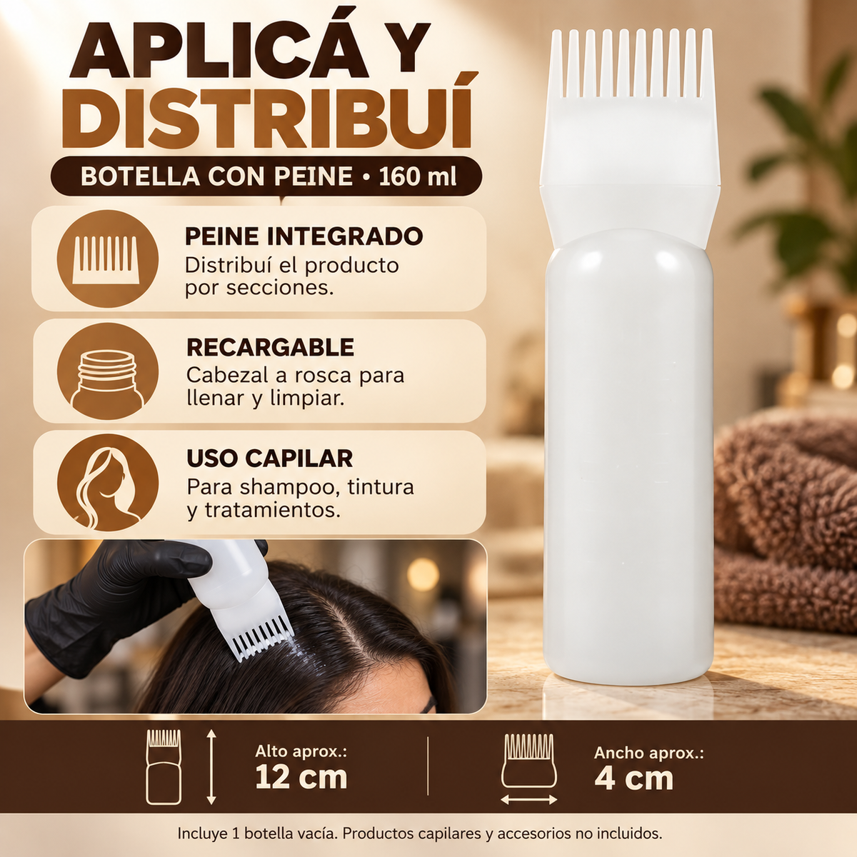 Botella Aplicadora De Shampo Tinta Cabello Con Peine 160ml FEDE-010