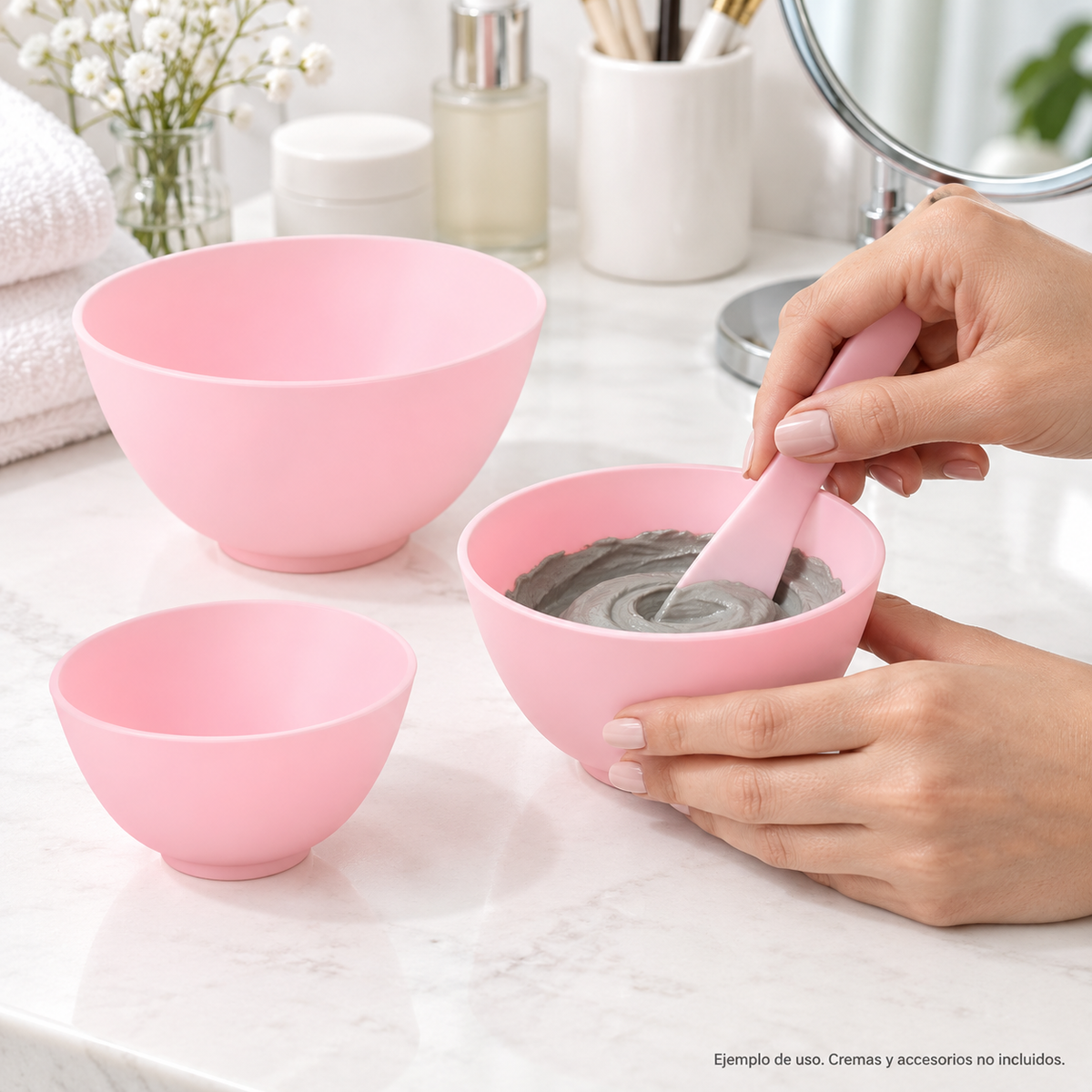 Set de 3 bowls de silicona rosados · Mezcladores FEDE-010