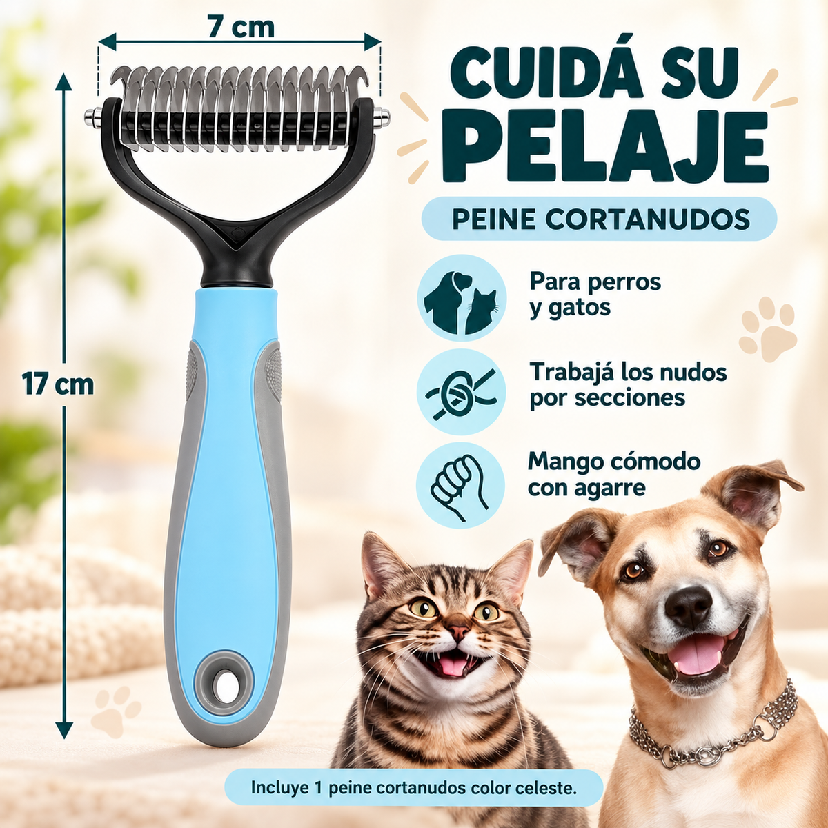 Cepillo Peine Cortador De Nudos De Pelo Para Perros Gatos