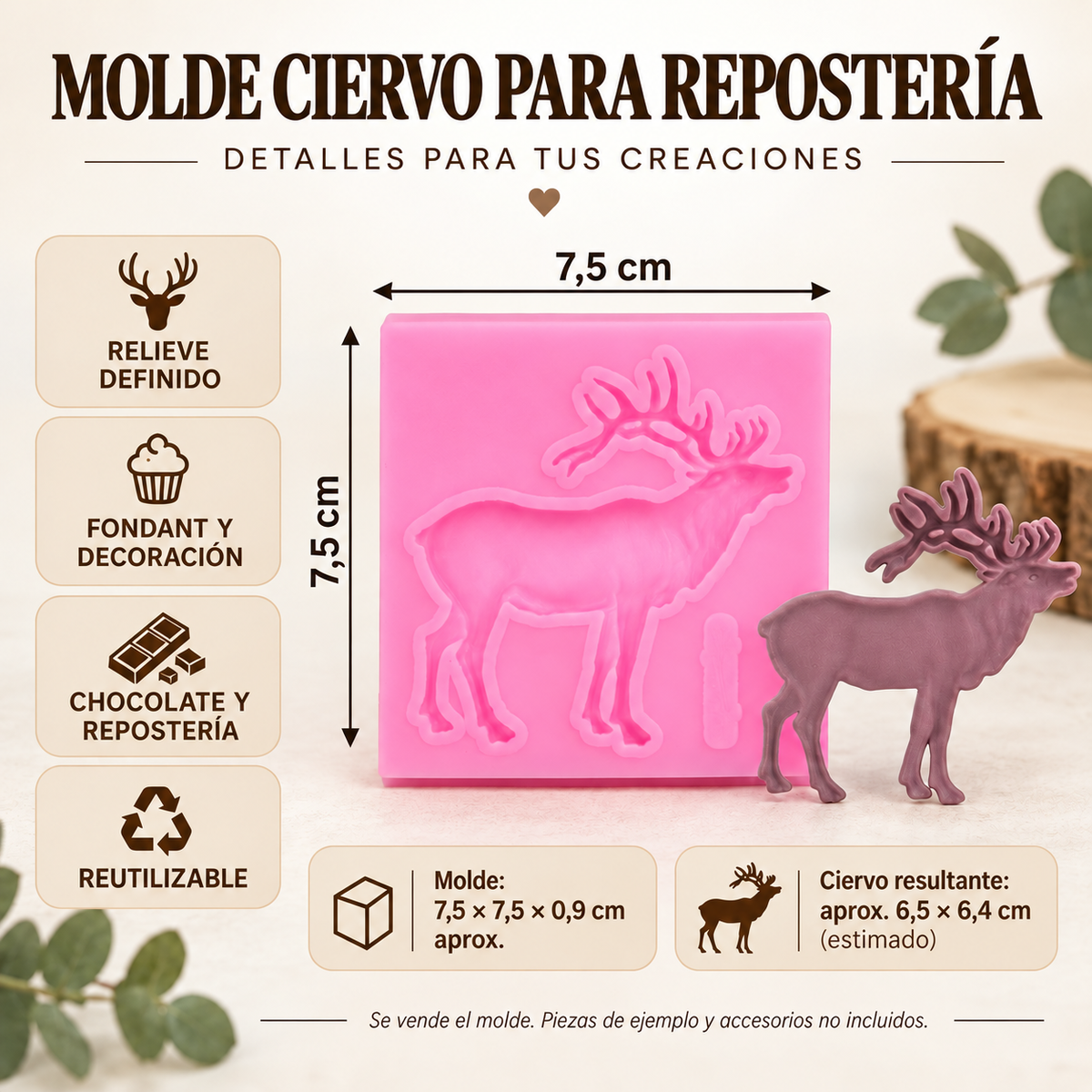 Molde Silicona Ciervo Navidad Fondant Reposteria 7,5 Cm
