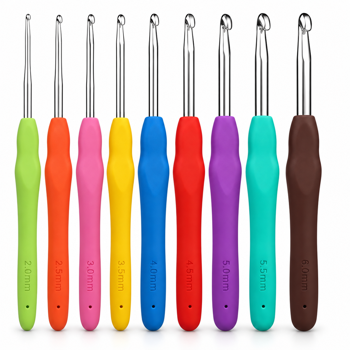 Set de 9 agujas de crochet · Mango de silicona antideslizante
