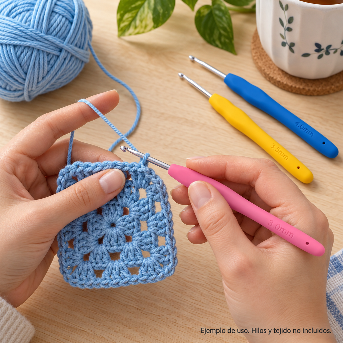 Set de 9 agujas de crochet · Mango de silicona antideslizante