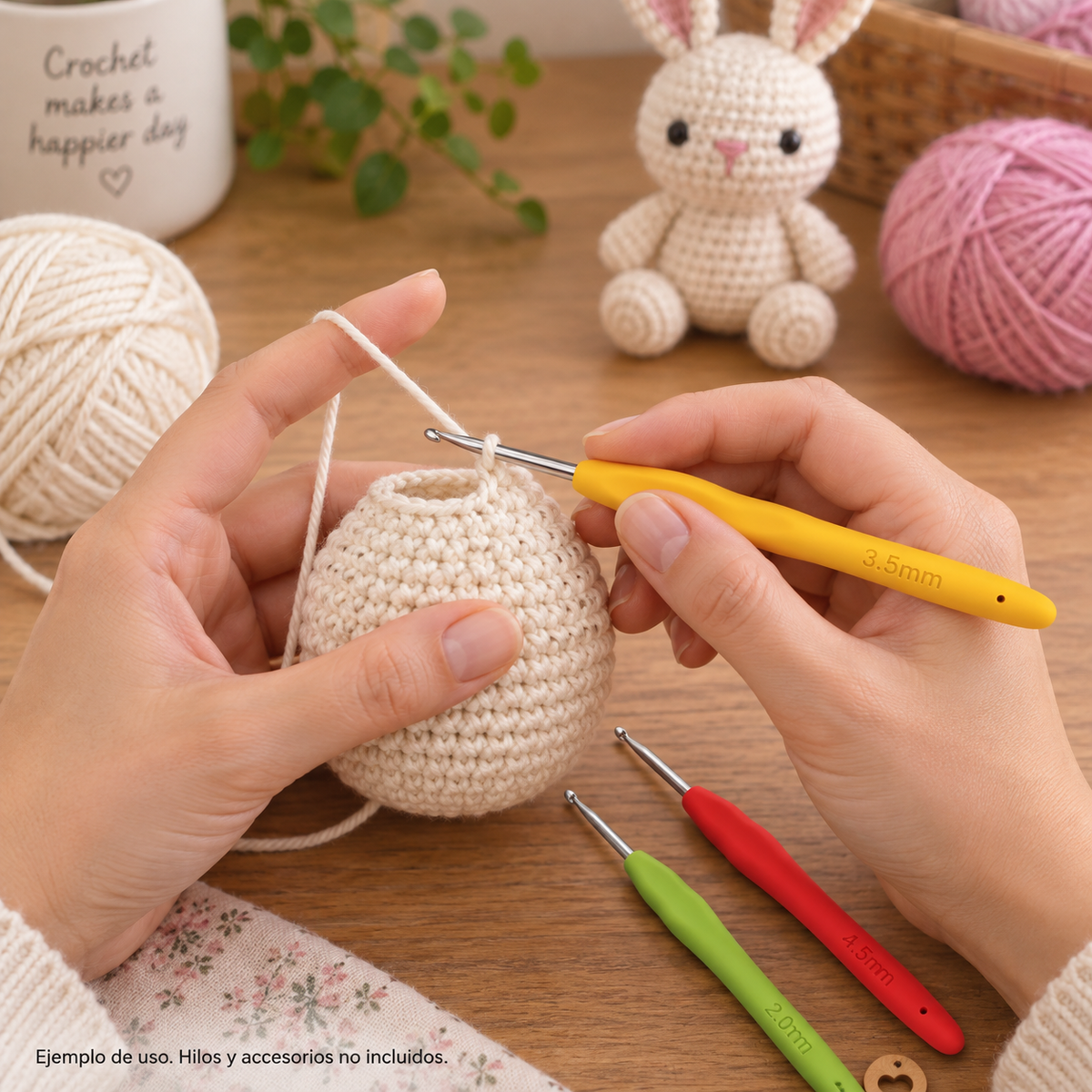 Set de 9 agujas de crochet · Mango de silicona antideslizante