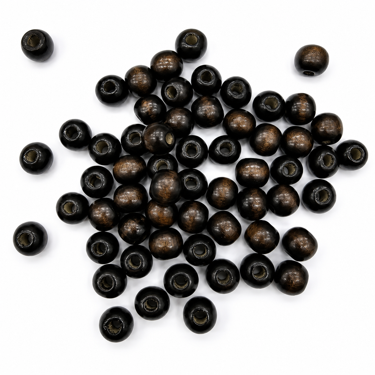 Cuentas de madera negras de 1 cm · Pack de 100 unidades