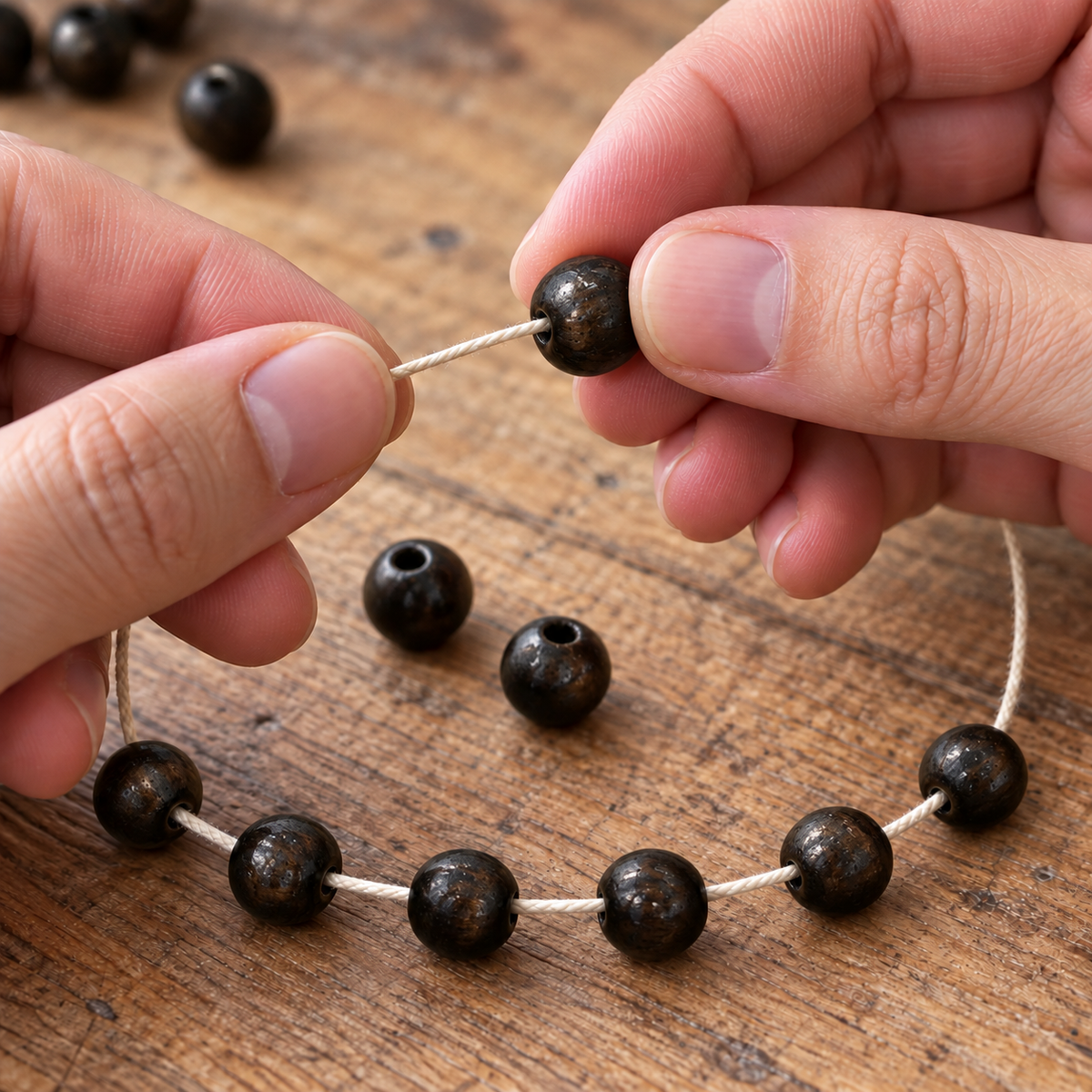 Cuentas de madera negras de 1 cm · Pack de 100 unidades