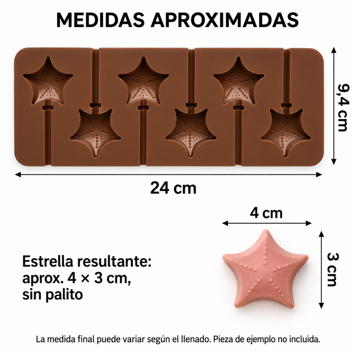 Molde Silicona Chupetines 6 Estrellas De Mar Con Canal