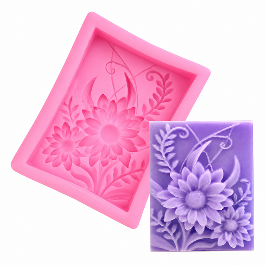 Molde de silicona flor pétalo rectangular para jabones artesanales