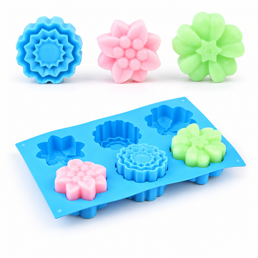 Molde de silicona Flores 6 cavidades y 3 diseños para jabones y velas