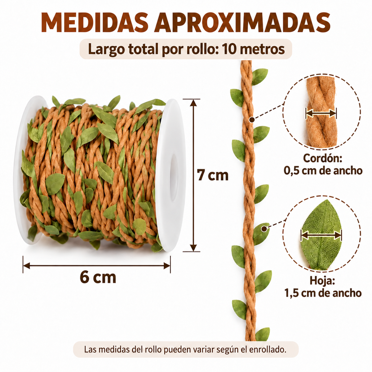 Guía decorativa de hojitas verde marrón en rollo 10 metros