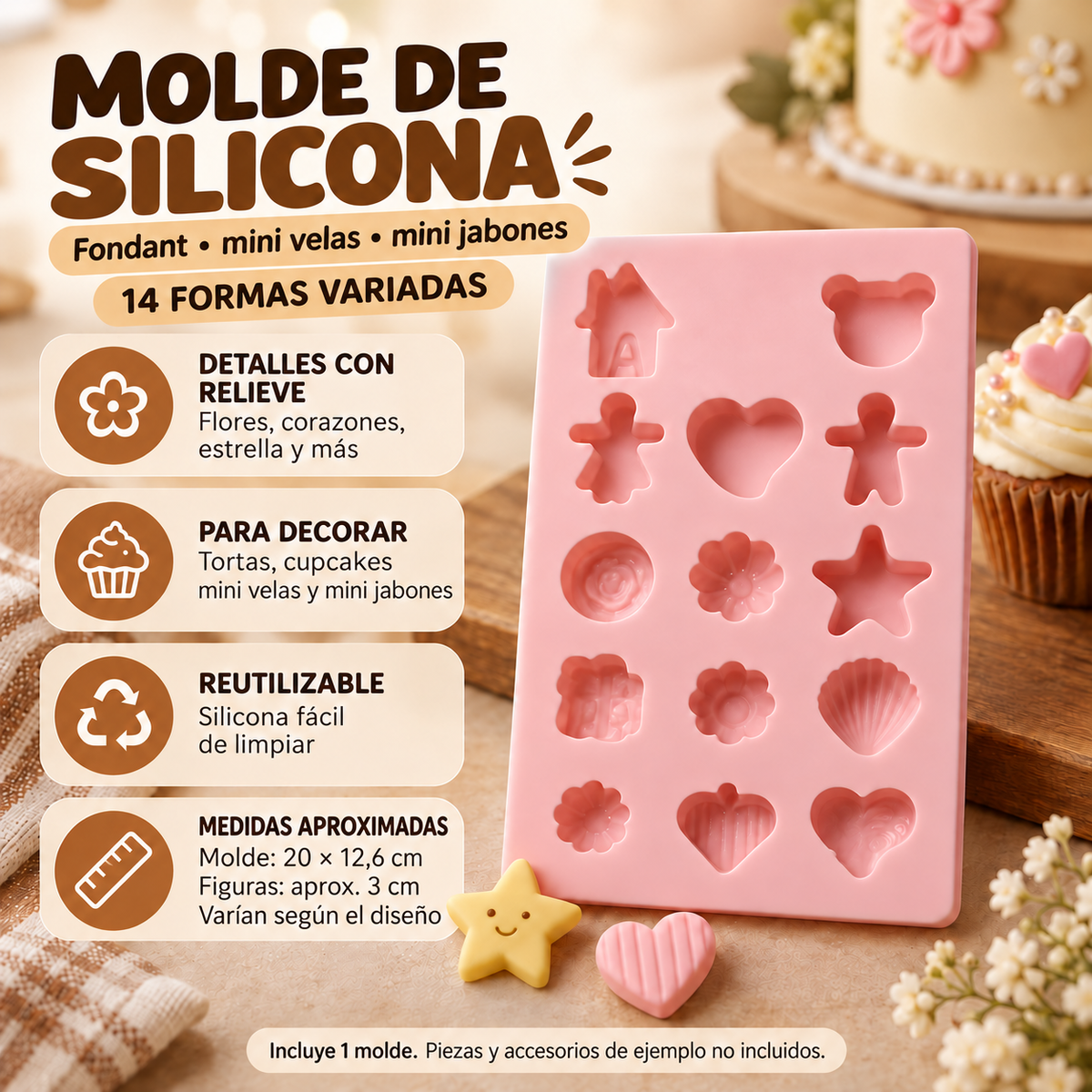 Molde de silicona para fondant · 14 formas variadas