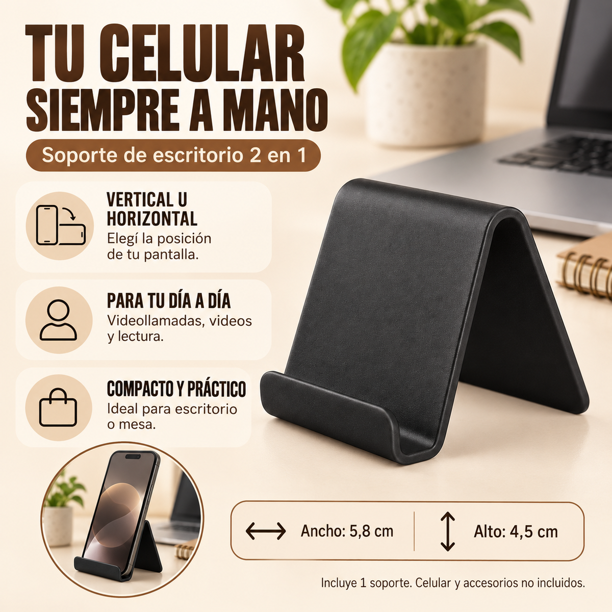Soporte De Escritorio Para Teléfono Celular 2 En 1