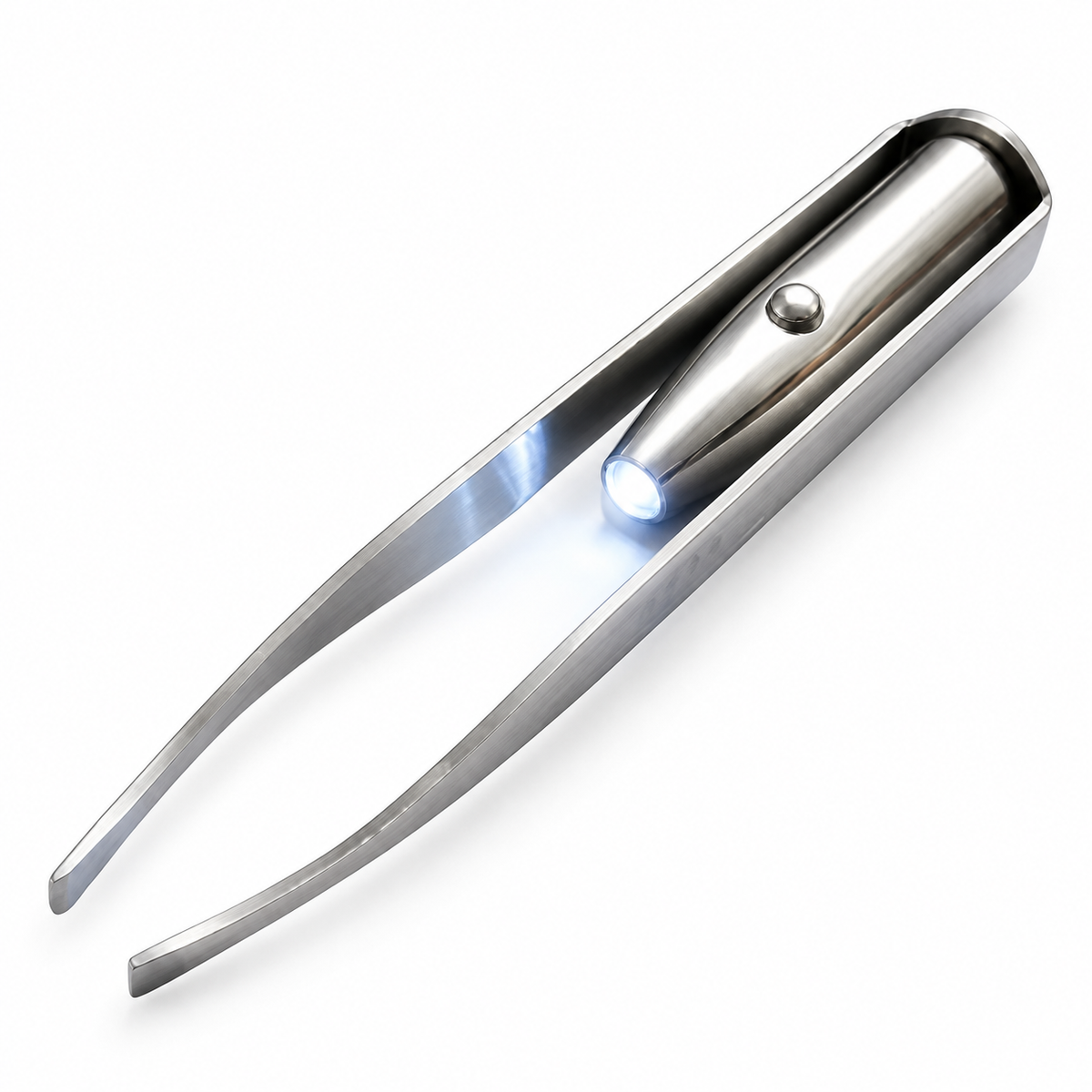 Pinza De Cejas Con Luz Led Acero Inoxidable Punta Biselada