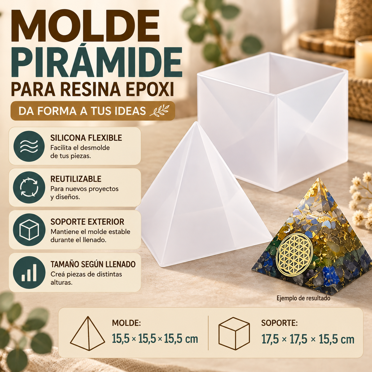 Molde De Silicona Pirámide Resina Epoxi 15cm Reutilizable