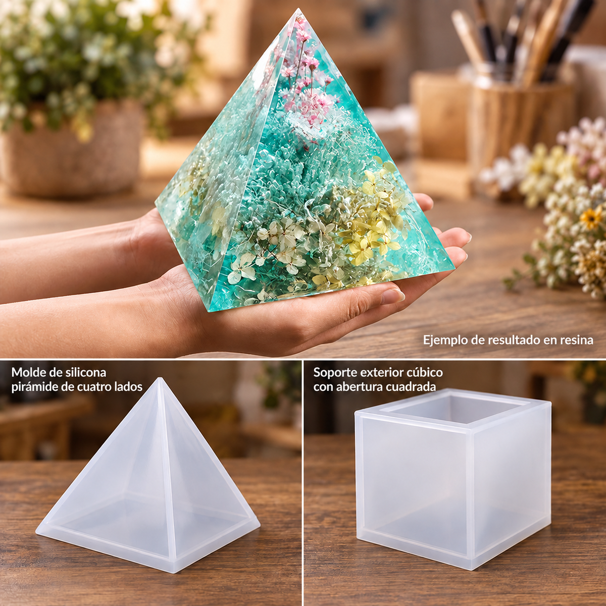 Molde De Silicona Pirámide Resina Epoxi 15cm Reutilizable