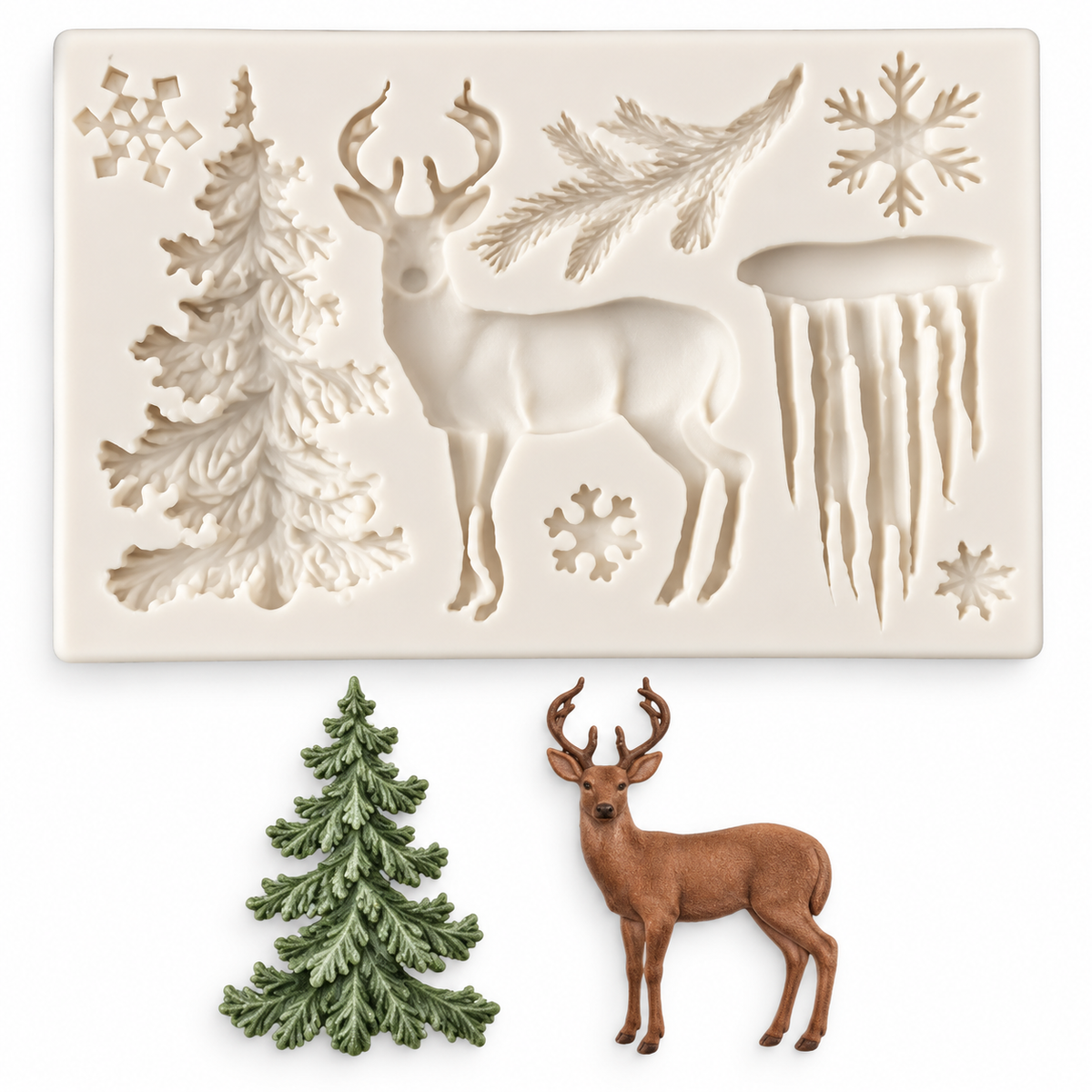Molde Silicona Navidad Reno Arbol Copos Fondant Reposteria