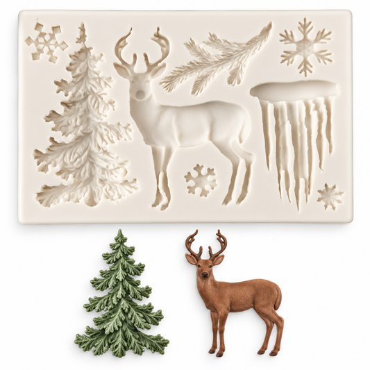 Molde Silicona Navidad Reno Arbol Copos Fondant Reposteria