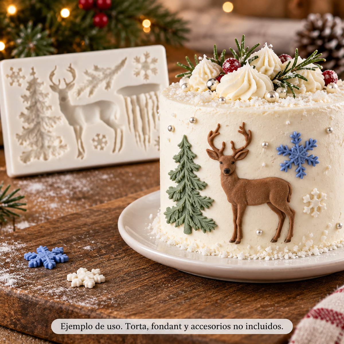 Molde Silicona Navidad Reno Arbol Copos Fondant Reposteria