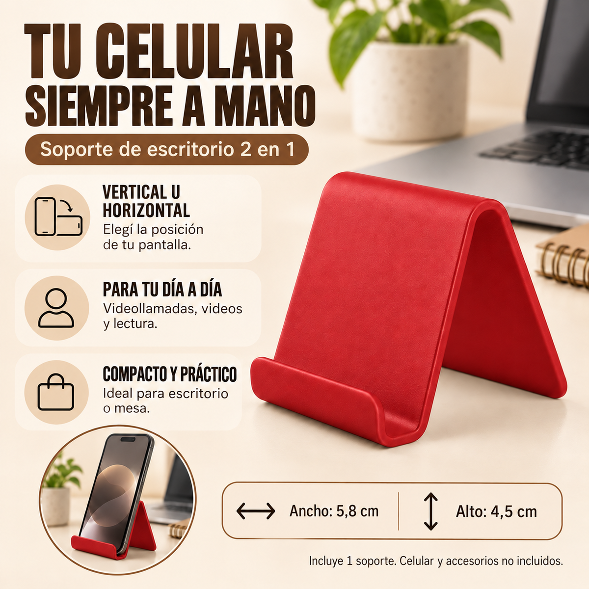 Soporte De Escritorio Para Teléfono Celular 2 En 1